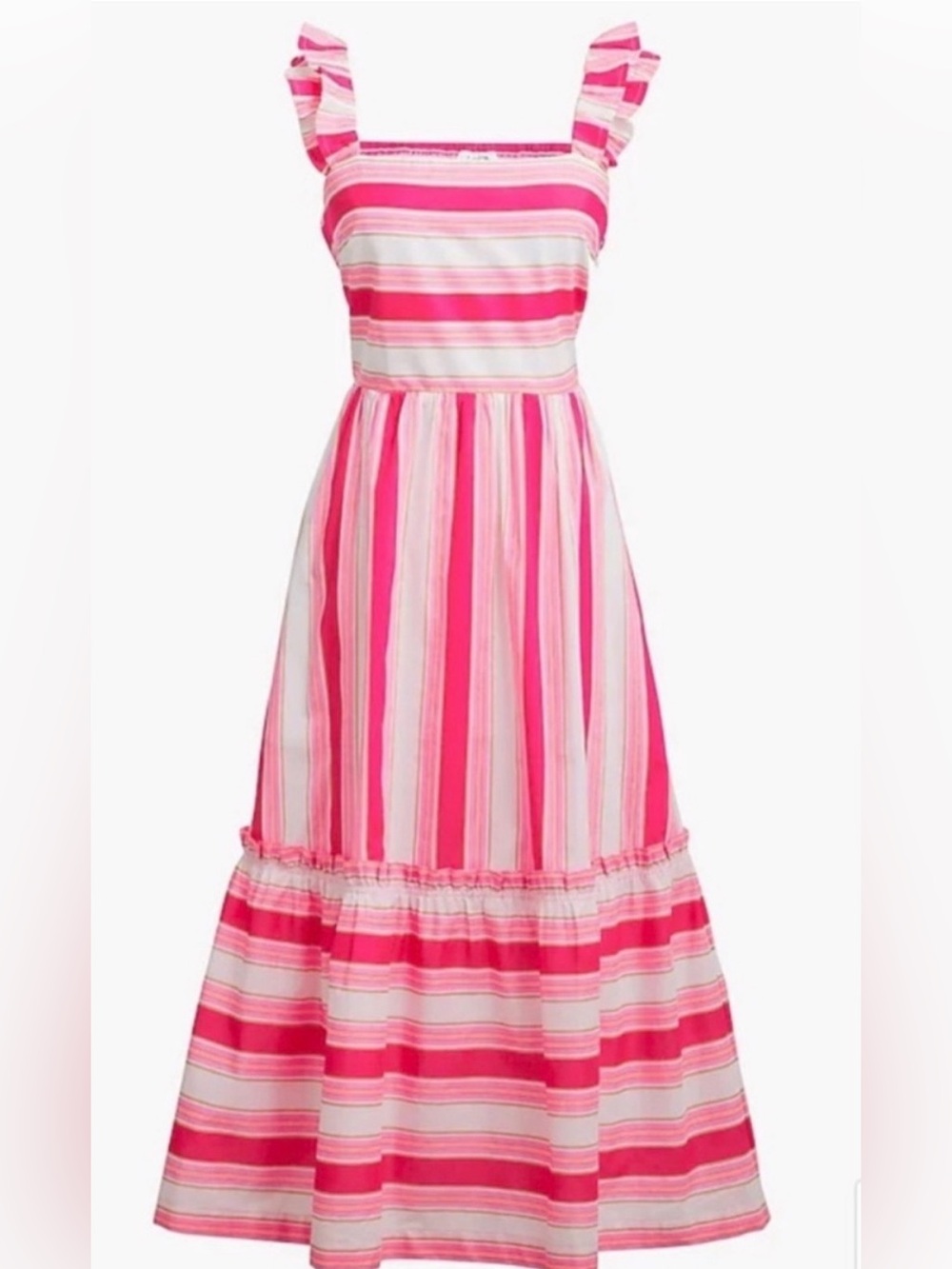 J. Crew Factory Pink and White Tiered Ruffled Sundress
